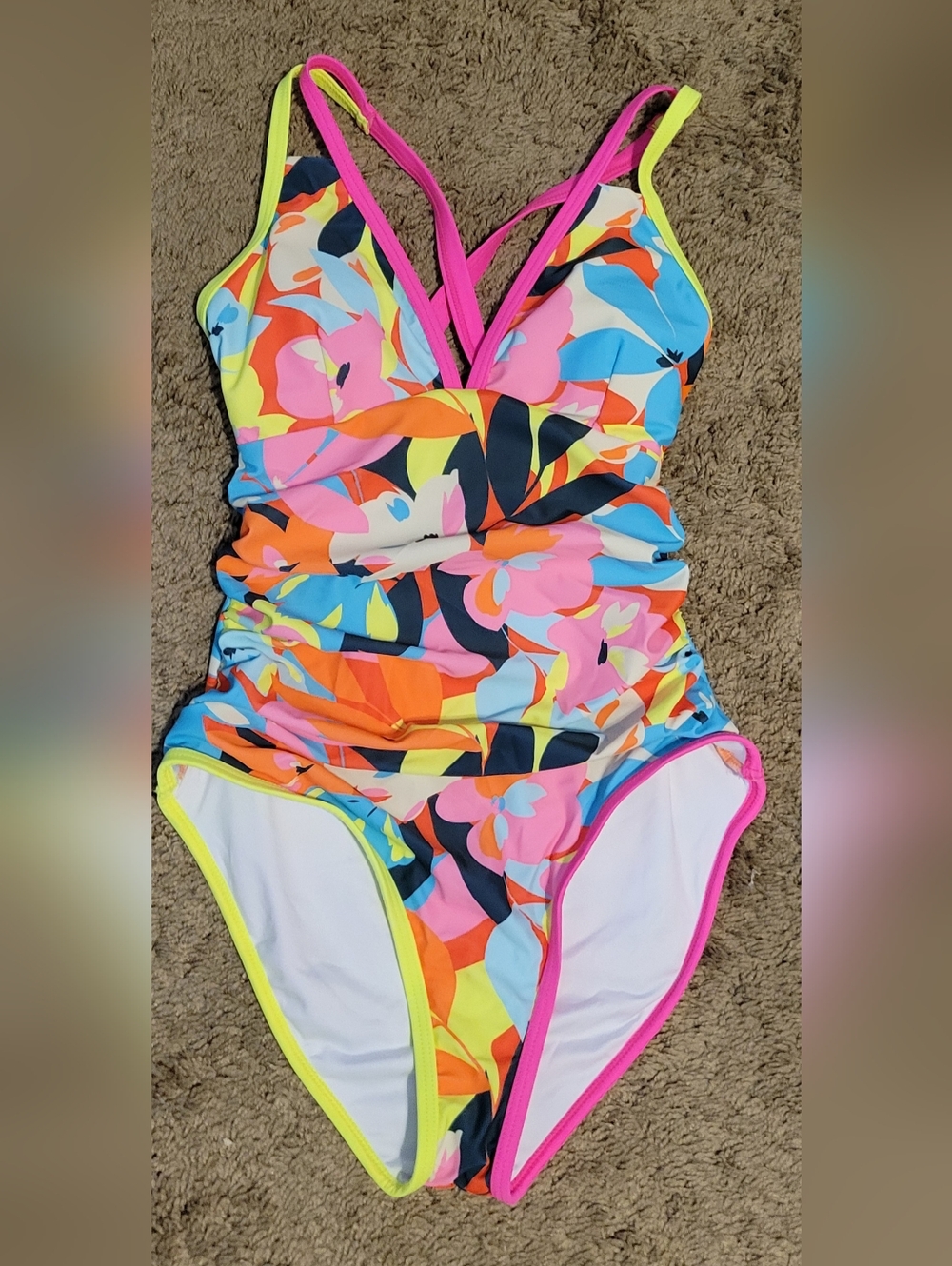 Floral V-Neck One-Piece Swimsuit in Multicolor